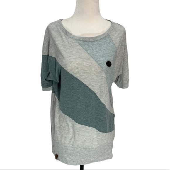Naketano Diagonal Green Grey Stripe T-Shirt Short Sleeve Top Medium - Picture 1 of 11